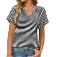 thumbnail image 1 of yunLCZ Casual Tops Discounted Womens Casual Cap Short Sleeve Tops Trendy Summer V Neck Loose Striped Casual Basic T Shirts Tee Blouses Office casual blouse with leggings, 1 of 7