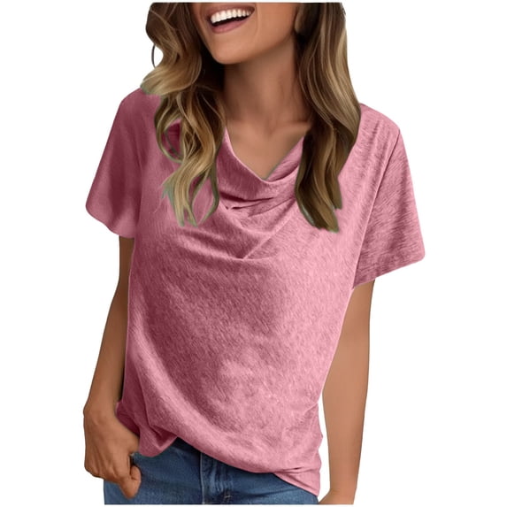 yunLCZ Casual Tops Everyday Low Price Solid Color Casual Fashion Short Sleeved Women's Top workout form-fitting T-shirts women