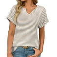 thumbnail image 1 of yunLCZ Casual Tops Everyday Low Price Womens Casual Cap Short Sleeve Tops Trendy Summer V Neck Loose Striped Casual Basic T Shirts Tee Blouses Everyday wear simple women's T-shirts, 1 of 7
