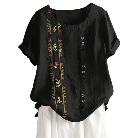 yunLCZ Classic-Fit Long-Sleeve Dress Blouse Size Shirt Floral Women Plus Top Sleeves Embroidered Short Plus Size Tops