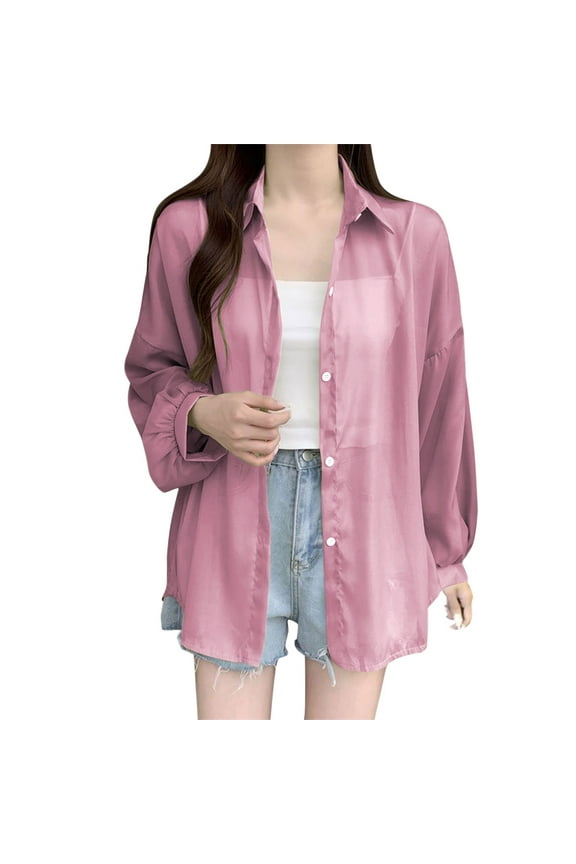 Classic-Fit Long-Sleeve Dress Designer Sun Chiffon Blouse Summer Women Lightweight Sunscreen Shirt Long Sleeve Block