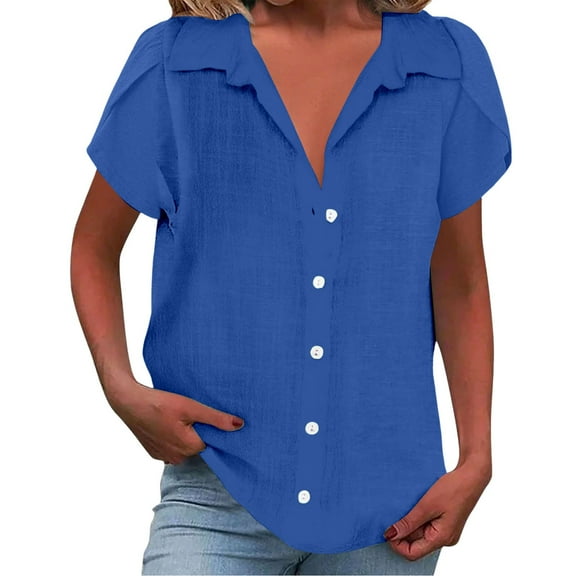 yunLCZ Classic-Fit Long-Sleeve Dress Short Sleeve Shirts For Women Casual Summer 2025 Collared Down Cotton Linen Tops Loose Fit Blouse Clothing