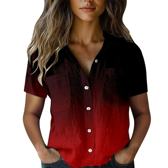 yunLCZ Classic-Fit Long-Sleeve Dress Women Cotton Shirt Printed Fashion Down Shirts Casual Tops Short Sleeve Blouse