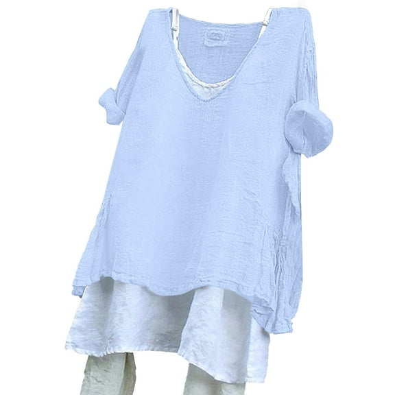 yunLCZ Classic-Fit Long-Sleeve Dress Women'S Solid Color Loose Plus Size Short Sleeve Texture Dress Shirt