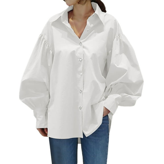 yunLCZ Classic-Fit Long-Sleeve Dress Women Summer Casual Shirt With Loose Casual Sleeves And A Lapel Up Top