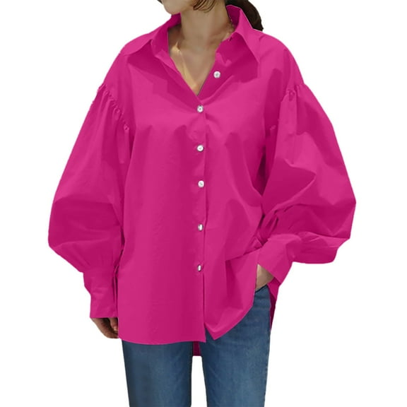 yunLCZ Classic-Fit Long-Sleeve Dress Women Summer Casual Shirt With Loose Casual Sleeves And A Lapel Up Top