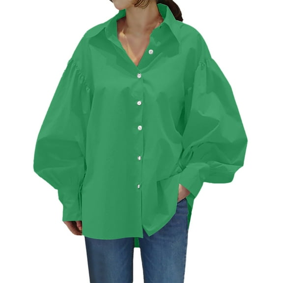 yunLCZ Classic-Fit Long-Sleeve Dress Women Summer Casual Shirt With Loose Casual Sleeves And A Lapel Up Top