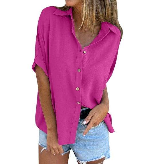 yunLCZ Classic-Fit Long-Sleeve Dress Women's Spring/Summer Solid Color Button Down Five Quarter Sleeve Lapel Shirt