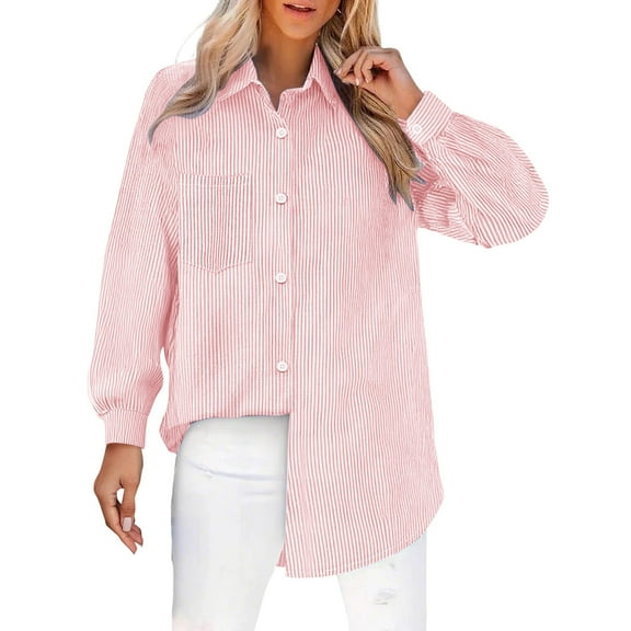 yunLCZ Classic-Fit Long-Sleeve Dress Womens Daily Casual V Neck Shirts Long Sleeve Collared Blouses Pocket Loose Fit Shirt