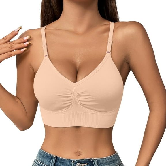 yunLCZ Comfortable Wireless Bra High Support Bras For Women Adjustable Strap Full Coverage Up Bras Comfortable No Underwire Wireless Bras Bras for Women Khaki M