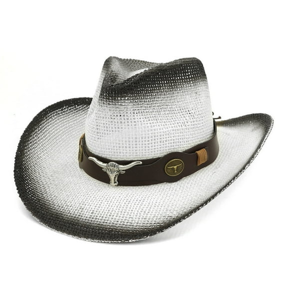 yunLCZ Cowboy Hat Women's Straw Cowboy Hat Cowgirl Woven Sun Hat Western Cowboy Hat Straw White One Size