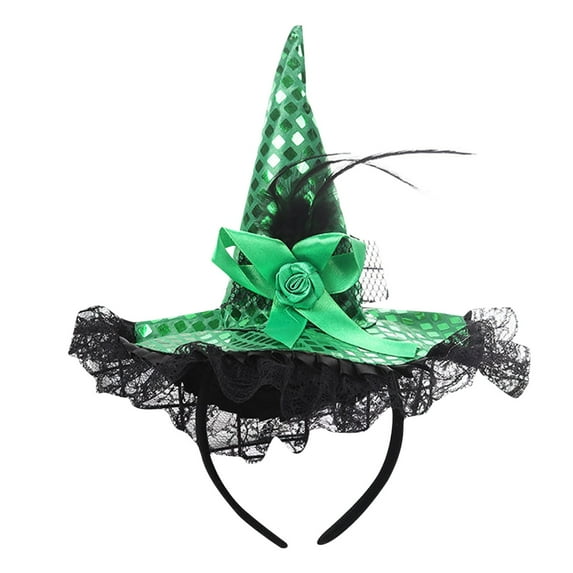 yunLCZ Headbands for Women Halloween Decorations Witch Hat Headbands, Halloween Costumes for Women and Girls Cloth Green,One Size