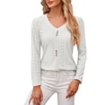 thumbnail image 1 of yunLCZ Ladies Blouse Everyday Low Price V Neck Long Sleeved T Shirt Loose Button Top Office casual blouse with leggings, 1 of 7