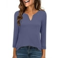 thumbnail image 1 of yunLCZ Ladies Blouse Everyday Low Price Women's 3/4 Length Sleeve Tops V Neck Basic Tee Solid Color Shirts Blouse Tops Women's Blouse T Shirt Everyday wear simple women's T-shirts, 1 of 7