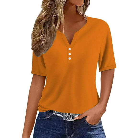 yunLCZ Ladies Blouse Everyday Low Price Women's Fashion Casual Solid Color Button Short Sleeve Top T Shirt Breathable casual blouse loose fit