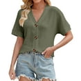 thumbnail image 1 of yunLCZ Ladies Blouse Everyday Low Price Women's Solid Color Button Loose V Neck Short Sleeved Cardigan Top workout form-fitting T-shirts women, 1 of 7