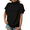 thumbnail image 1 of yunLCZ Ladies Blouse Everyday Low Price Women's Summer Solid Color High Neck Loose Casual Short Sleeved T Shirt Top workout form-fitting T-shirts women, 1 of 5