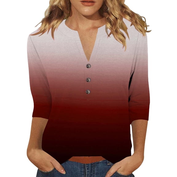 yunLCZ Ladies Blouse Everyday Low Price Women's Tops Summer Printed Women's Top 3/4 Sleeves Blouse Tops Women's Blouse Short Sleeve T Shirt V Neck T Shirt Office casual blouse with leggings