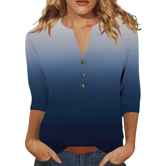 yunLCZ Ladies Blouse Everyday Low Price Women's Tops Summer Printed Women's Top 3/4 Sleeves Blouse Tops Women's Blouse Short Sleeve T Shirt V Neck T Shirt Breathable casual blouse loose fit