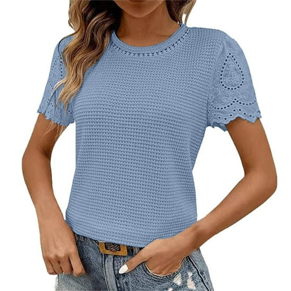 yunLCZ Ladies Blouse Everyday Low Price Womens Frenchy Summer Tops Crewneck Short Sleeve T Shirts Casual Knit Blouses Top Shirts Office casual blouse with leggings