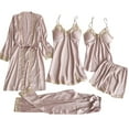 thumbnail image 1 of yunLCZ Nightgowns for Women Ladies Satin Pajamas Set 5 Piece Pajamas Silk Like Lace Paneled Sexy Pajamas Nightshirt, 1 of 3