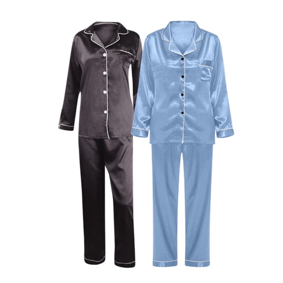 yunLCZ Nightgowns for Women Lady's Autumn Pajamas Long Sleeve Shirt Set Solid Color Casual Small Lapel Cardigan Wear Nightshirt