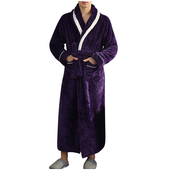 yunLCZ Nightgowns for Women Unisex Bathrobe Pocket Breathable Flannel Long Splicing Soft Sleepwear SPA Robe Pajama Dress