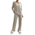 thumbnail image 1 of yunLCZ Nightgowns for Women Women's 2024 Fashion Casual Straight Leg Pants Loose V Neck Knit Set Nightdress for women, 1 of 4