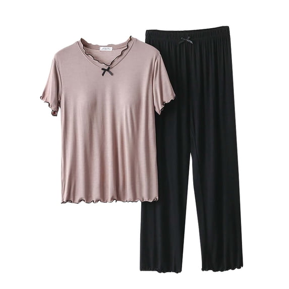 yunLCZ Nightgowns for Women Women's Pajama Set 2 Matching Set Short Sleeve Top And Pants Set With Pockets Pajama Dress