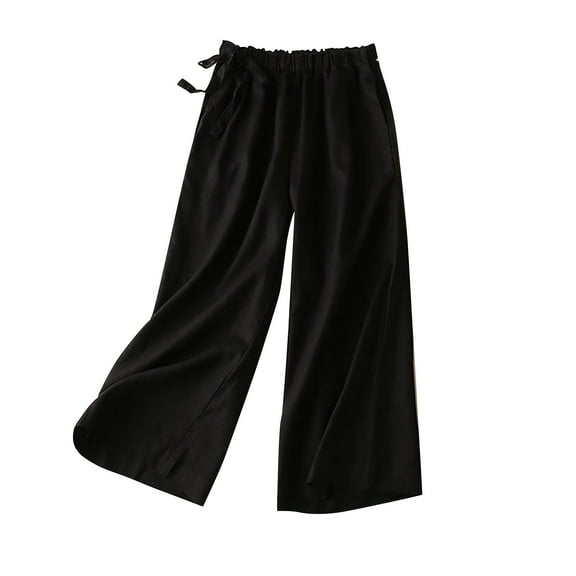 yunLCZ Pants Plus Size for Women Women Fashion Solid Color Cotton Flax Elastic Long Pants Beach Leisure Trousers Cropped Pants Casual Lounge Sweatpants