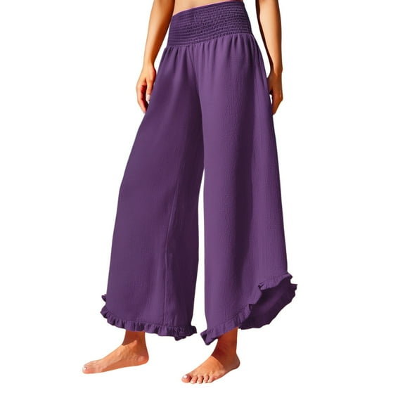 yunLCZ Pants Plus Size for Women Women's Solid Color Fashionable Casual High Waisted Pleated Irregular Cotton Linen Loose Pants Work Clothes for Office