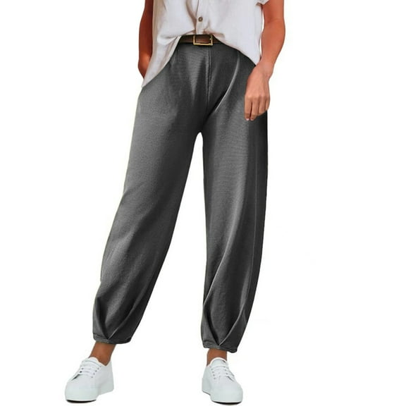 yunLCZ Pants Plus Size for Women Women's Solid Color Fashionable And Casual Versatile Elastic Waist Pocket Bound Pleated Pants Work Clothes for Office