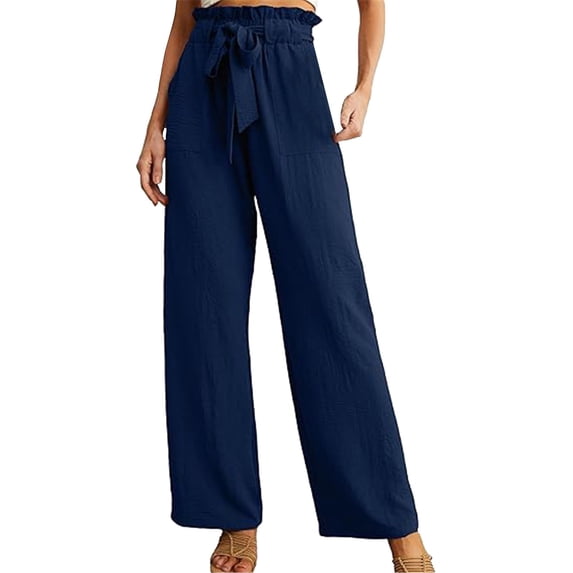 yunLCZ Pants Plus Size for Women Women's Solid Color High Waisted Casual Wide Leg Pants With Elastic Waist Straight Leg Pants Casual Lounge Sweatpants