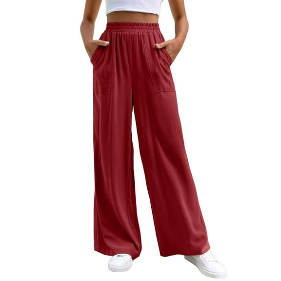 yunLCZ Pants Plus Size for Women Women's Wide Straight Pants Loose Sports Casual Pants Mid Waist Solid Color Wide Leg Pants Casual Pants Work Clothes for Office