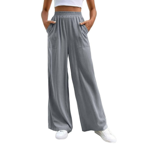 yunLCZ Pants Plus Size for Women Women's Wide Straight Pants Loose Sports Casual Pants Mid Waist Solid Color Wide Leg Pants Casual Pants Work Clothes for Office