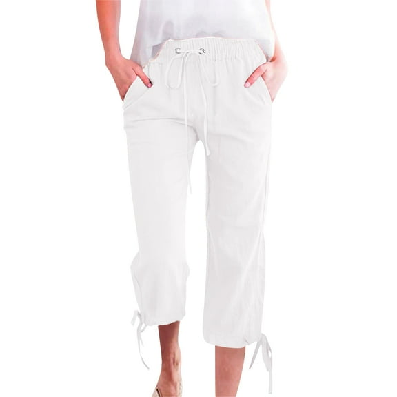 yunLCZ Pants Plus Size for Women Women Fashion Solid Color Cotton Elastic Long Pants Beach Leisure Trousers Linen Work Clothes for Office