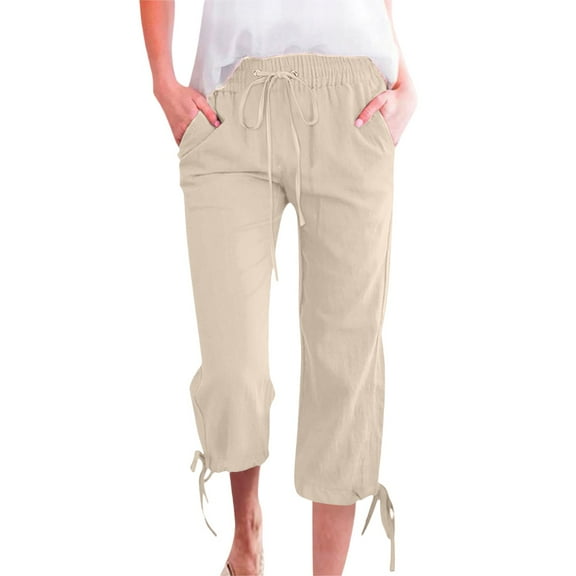 yunLCZ Pants Plus Size for Women Women Fashion Solid Color Cotton Elastic Long Pants Beach Leisure Trousers Linen Work Clothes for Office