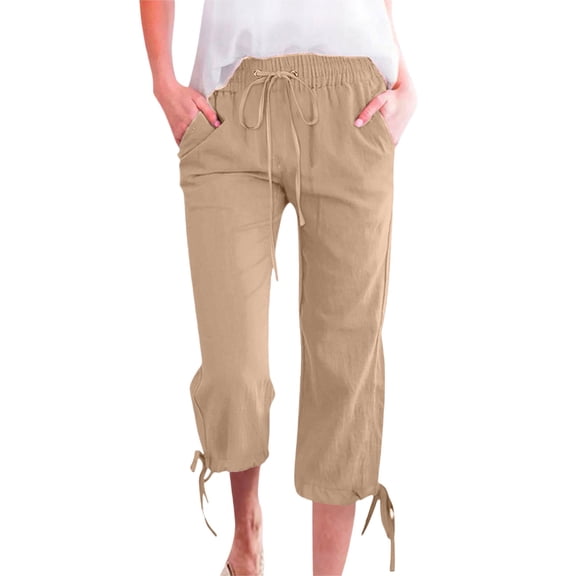 yunLCZ Pants Plus Size for Women Women Fashion Solid Color Cotton Elastic Long Pants Beach Leisure Trousers Linen Work Clothes for Office