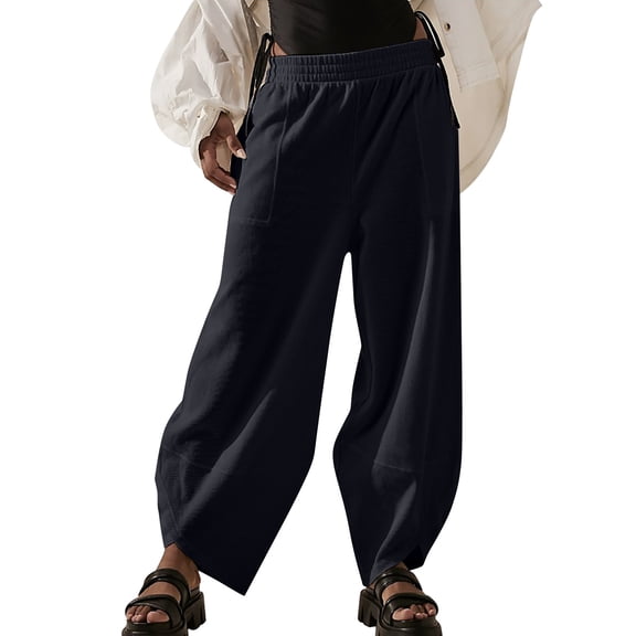 yunLCZ Pants Plus Size for Women Women Fashion Solid Color Cotton Flax Elastic Long Pants Beach Leisure Trousers Loose Work Clothes for Office