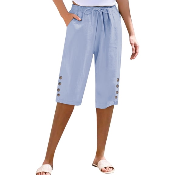 yunLCZ Pants Plus Size for Women Women's Cotton And Linen Pocket Elastic Casual Pants Women's Pants Five Quarter Pants Work Clothes for Office