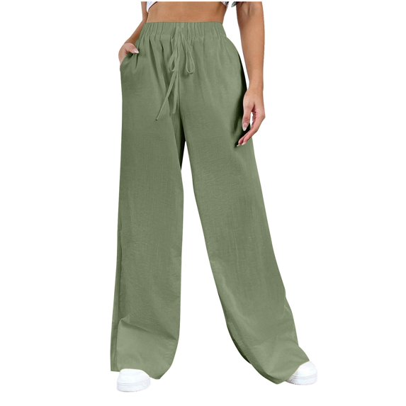 yunLCZ Pants Plus Size for Women Women's Pure Color Fashionable Casual Imitation Linen Pocket Strap Pants Work Clothes for Office