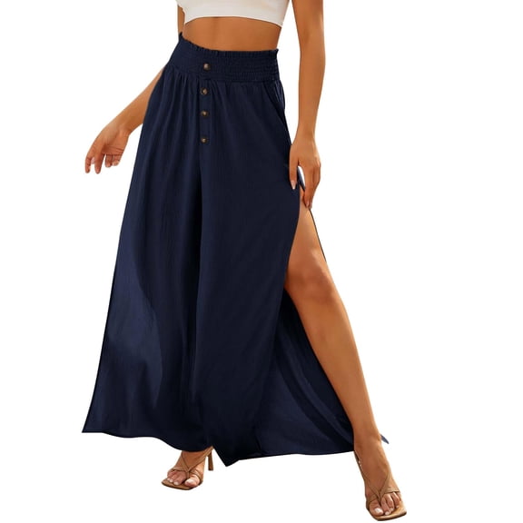 yunLCZ Pants Plus Size for Women Women's Solid Color Fashionable Casual Ice Silk Wrinkled Button Split Pants Work Clothes for Office