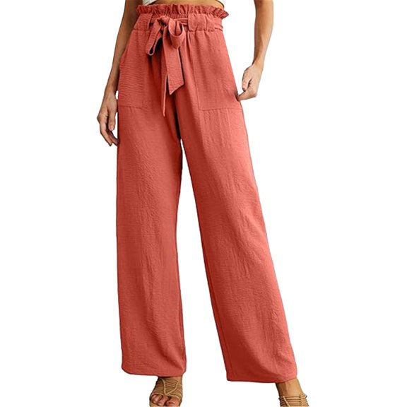 yunLCZ Pants Plus Size for Women Women's Solid Color High Waisted Casual Wide Leg Pants With Elastic Waist Straight Leg Pants Work Clothes for Office
