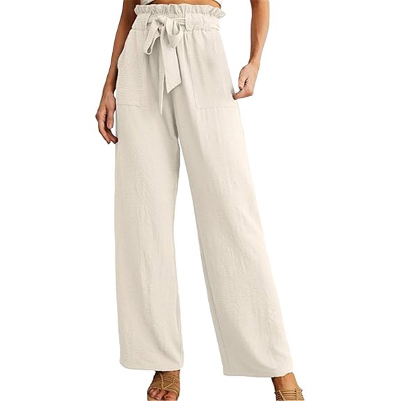 yunLCZ Pants Plus Size for Women Women's Solid Color High Waisted Casual Wide Leg Pants With Elastic Waist Straight Leg Pants Work Clothes for Office