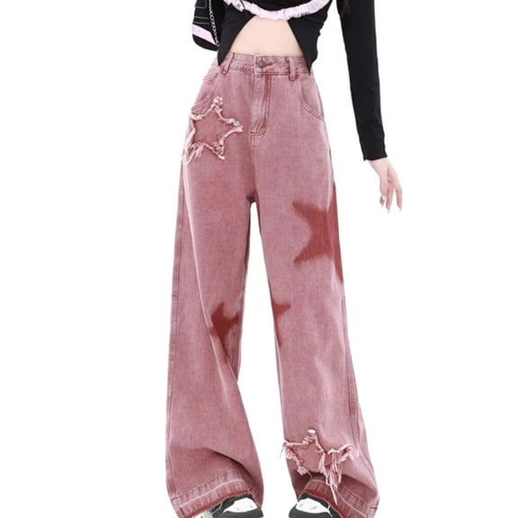 yunLCZ Pants for Women High Waisted Baggy Jeans For Women High Waist Jeans Vintage Loose Wide Leg Denim Pants Teen Girls Hiphop Streetwear