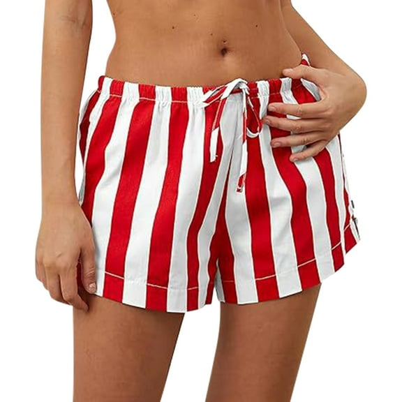 yunLCZ Pants for Women High Waisted Drawstring Striped Shorts For Women Wide Leg Casual Shorts Pajama Bottoms Pj Shorts