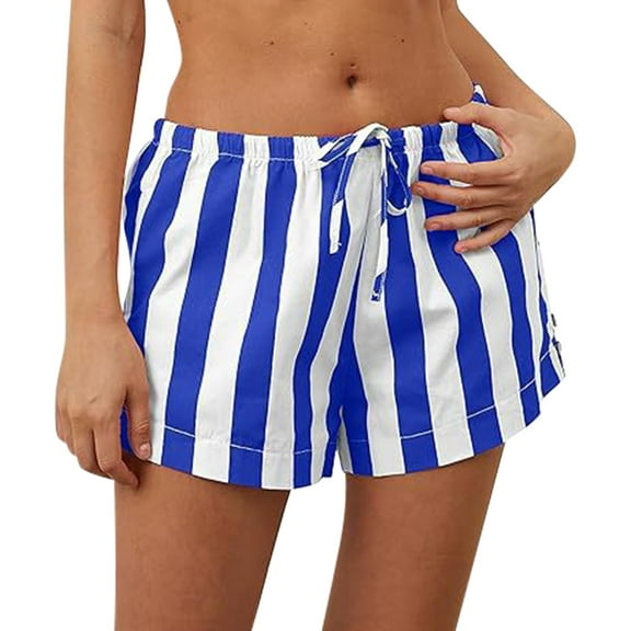 yunLCZ Pants for Women High Waisted Drawstring Striped Shorts For Women Wide Leg Casual Shorts Pajama Bottoms Pj Shorts
