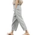thumbnail image 1 of yunLCZ Pants for Women High Waisted High Waist Linen Capris For Women Drawstring Elastic Waist Harem Pant Basic Lightweight Linen Pant, 1 of 4