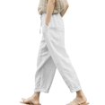 thumbnail image 1 of yunLCZ Pants for Women High Waisted High Waist Linen Capris For Women Drawstring Elastic Waist Harem Pant Basic Lightweight Linen Pant, 1 of 4