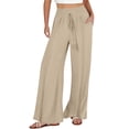 thumbnail image 1 of yunLCZ Pants for Women High Waisted Linen Pants Women Summer Wide Leg Pants Drawstring Elastic Waist Pants High Waisted Pants Casual Beach Trousers, 1 of 4